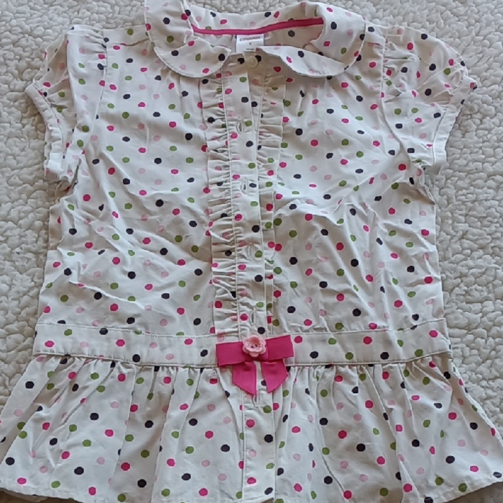 Gymboree White and Pink Heart Blouse with Puff Sleeves
